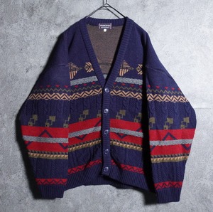 Multicolor Geometric Design Acrylic Cardigan