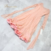 社交ダンス 衣装 スタンダード ドレス ワンピース パーティ衣装 女性用 レディース オールシーズン Leirena レイリーナ 花柄 レース フロート フェミニン コーラルピンク 軽やか 流れる 機能的 デザイン 上品 春夏秋冬 結婚式 二次会