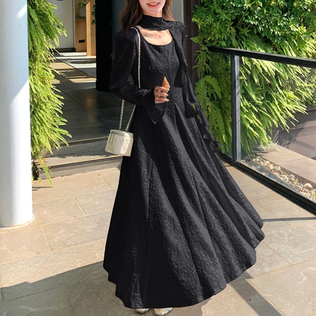 スクエアネックジャカードAラインワンピース♢全2色　11022