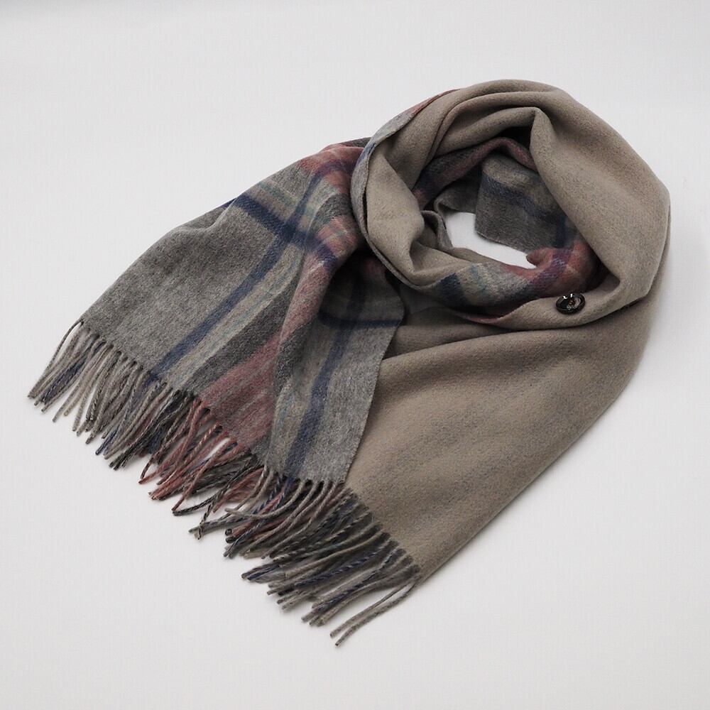 ウール100％ チェック柄×無地 リバーシブル ポンチョストール