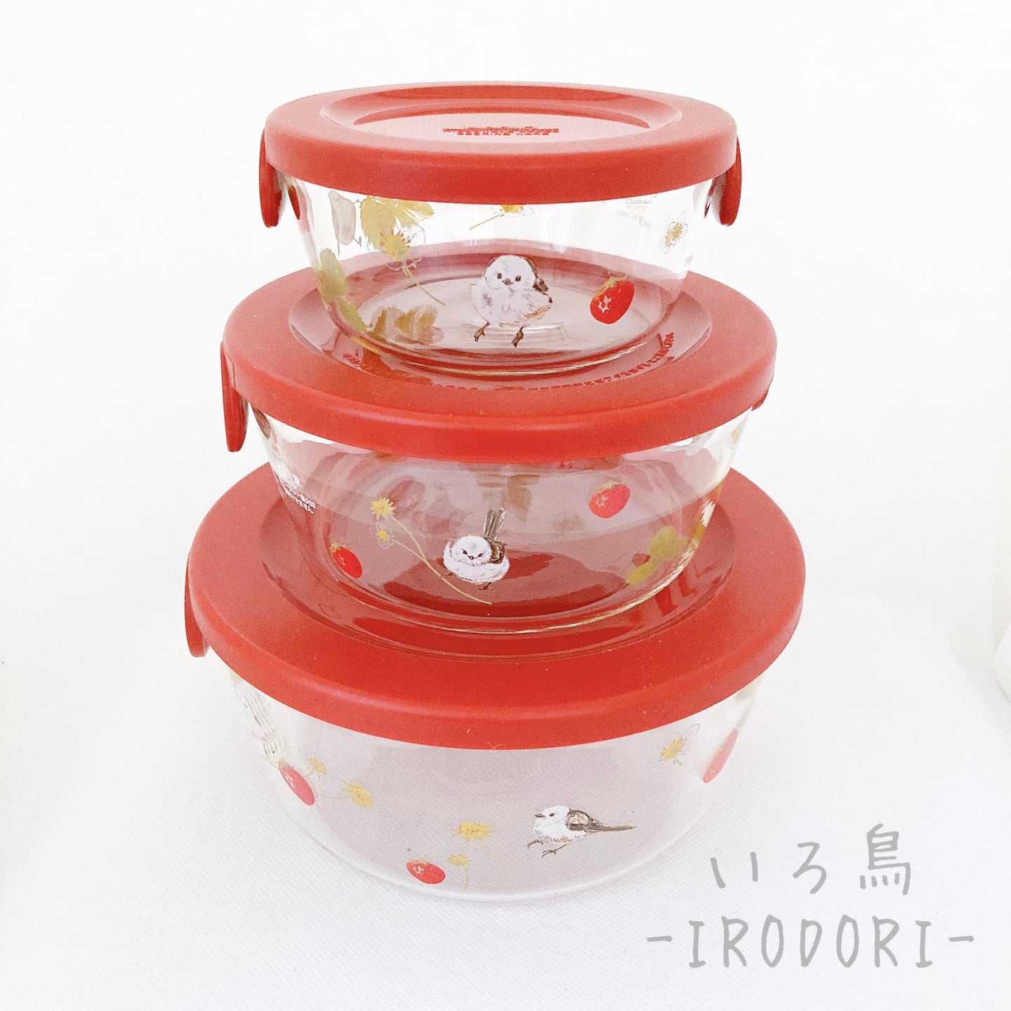 シマエナガ 耐熱ガラス製保存容器 3個入 丸 タッパー | インコグッズ