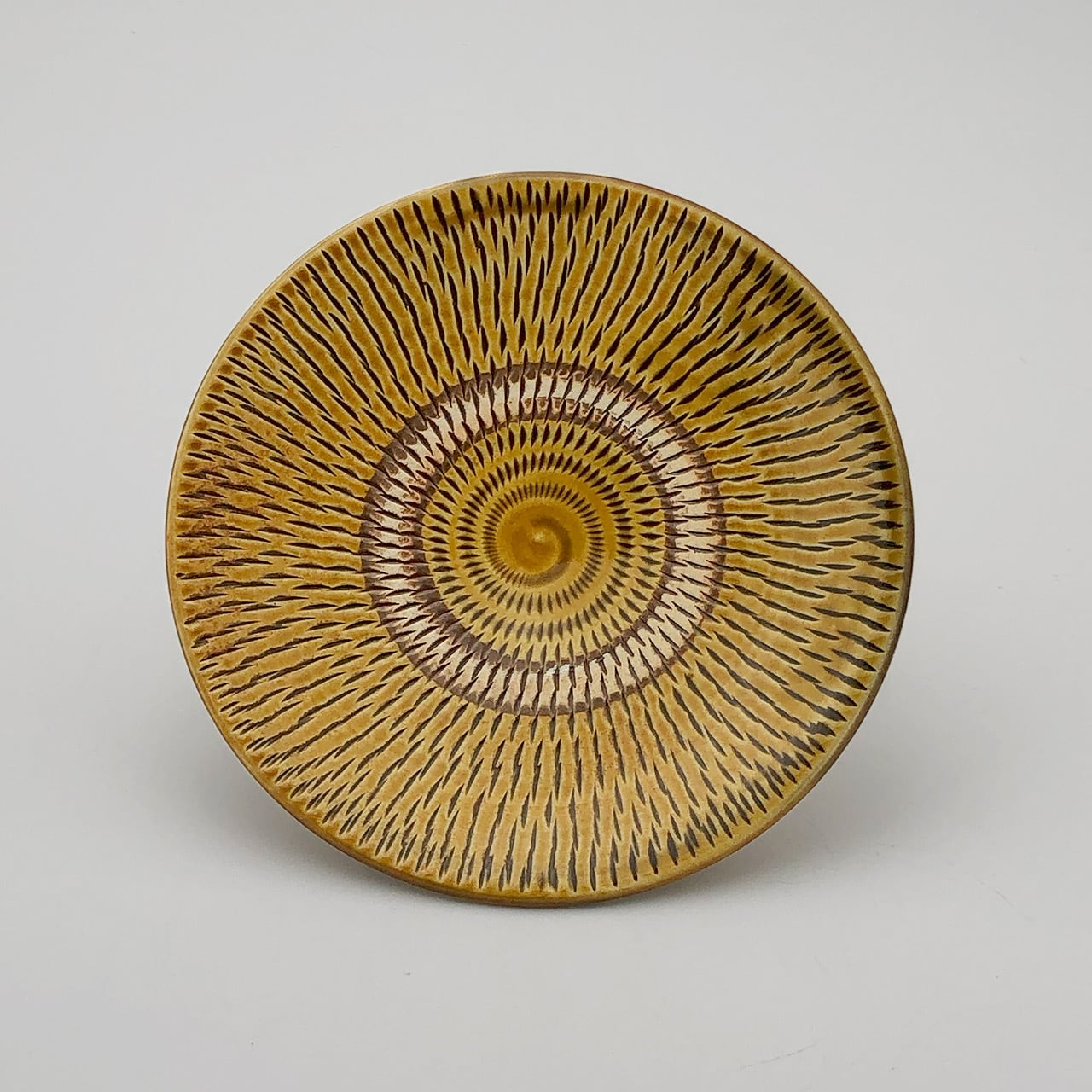 小鹿田焼 小袋窯 5寸皿 内外飛びかんな 茶 直径約15.5cm 中皿 陶器 和