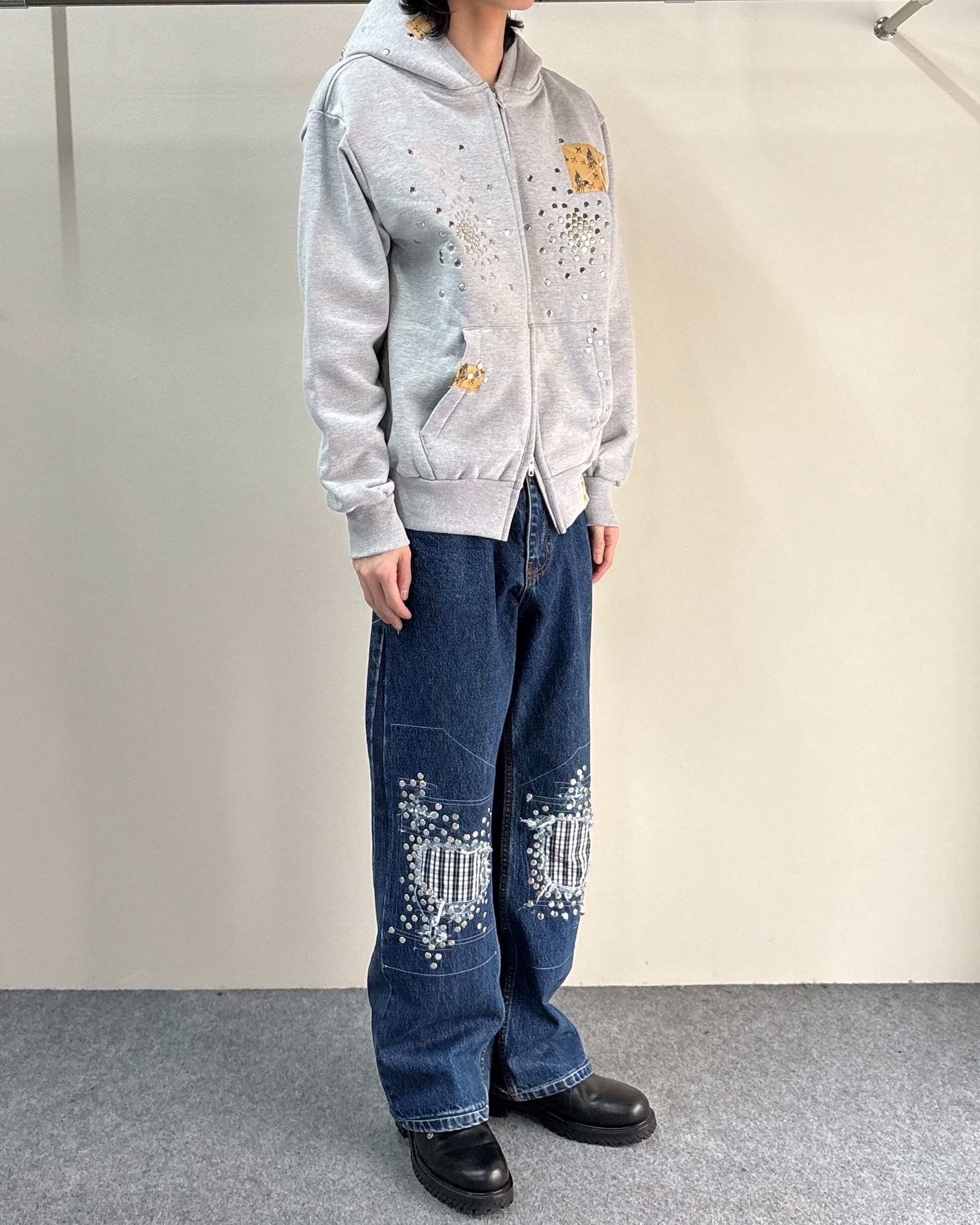 Hannah Creak】Studded Jeans Blue | blendmarket