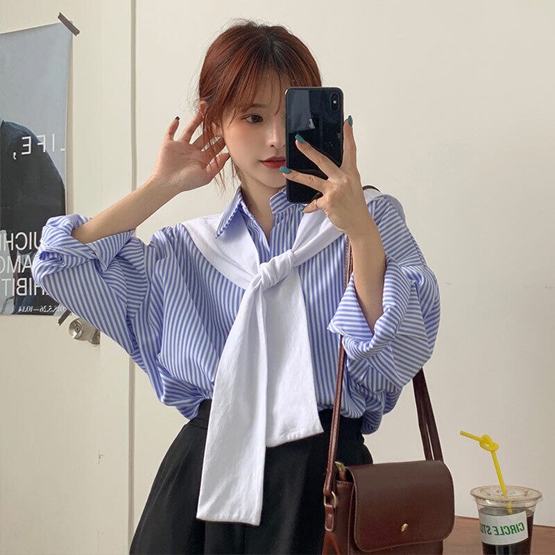 ストライプシャツ レディーススプリングスタイルルーズトップス 春物 萌量不足23419704917