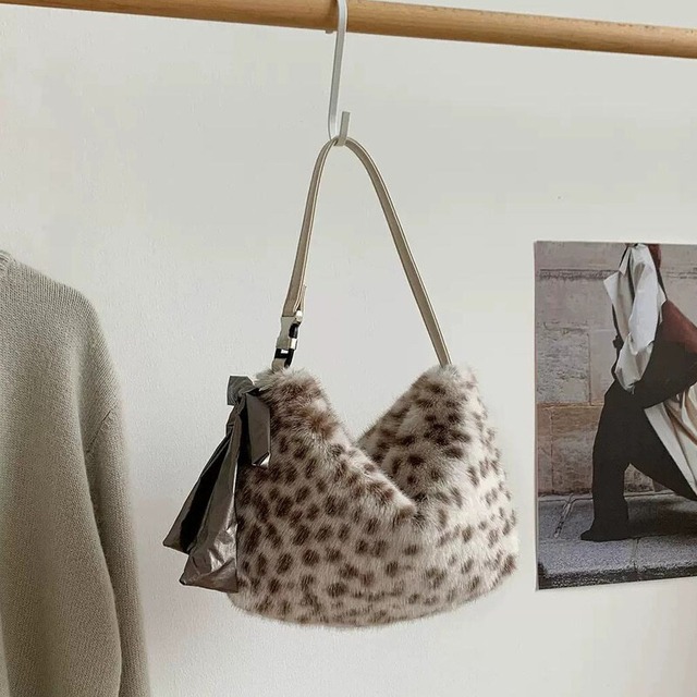 全4色/Leopard fur hand bag　M4552