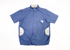 19SS 綿麻タイプライターバンドカラー半袖シャツ / Cotton linen type writer band collar half sleeve shirts