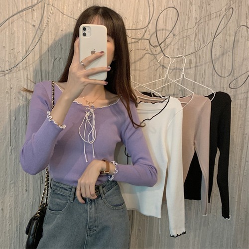 ✞ ♡スリムラウンドネック長袖スリーブショートニットシャツブラウス大人女子☆ ロング ✞ゴスロリ SM ミリ 甘ロリ クラロリ 和ロリ エレガント 黒ロリ 姫ロリ 華ロリ BB-BB8959901187