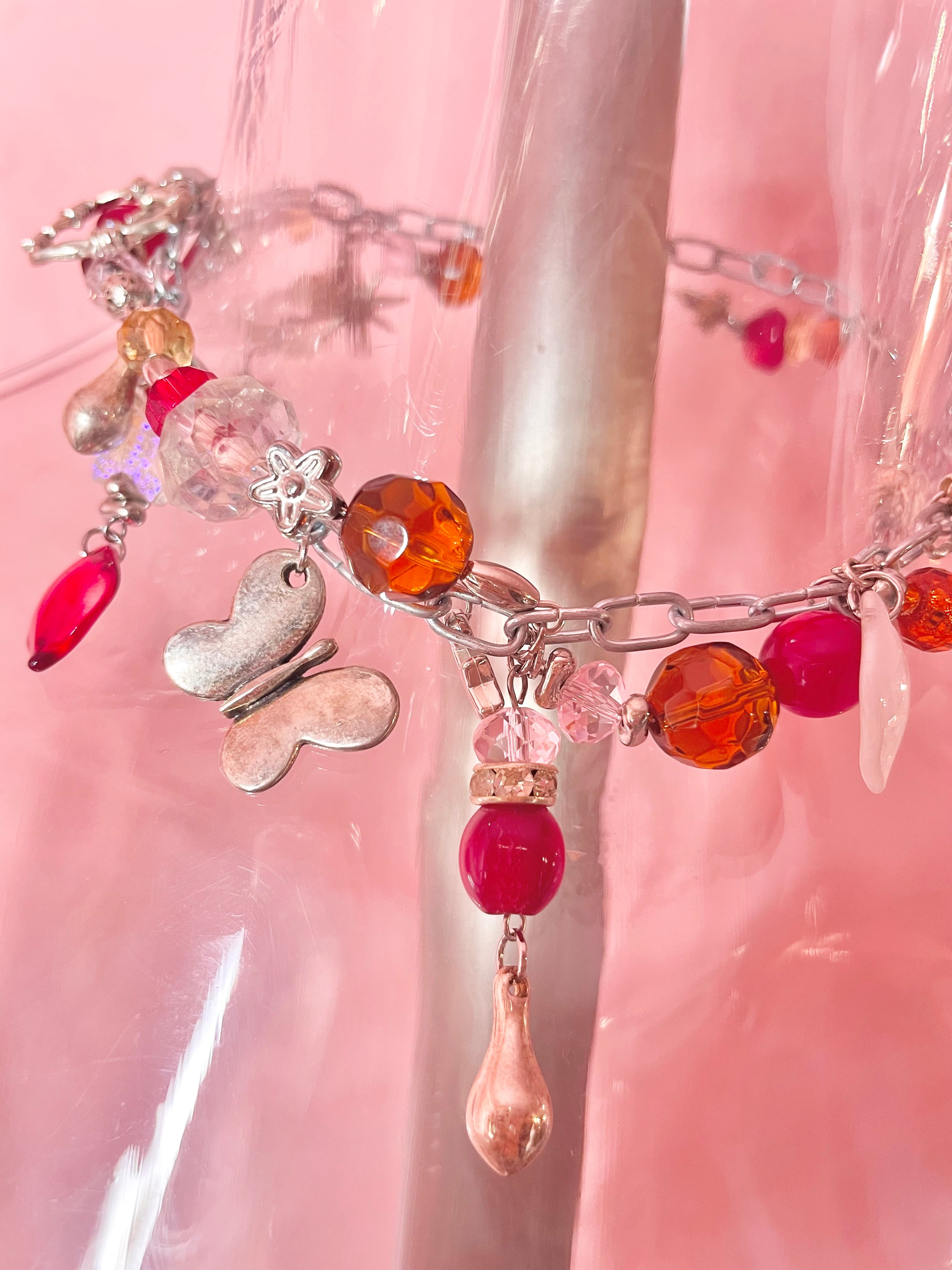 Chunky Charm Necklace 〈Silver red〉