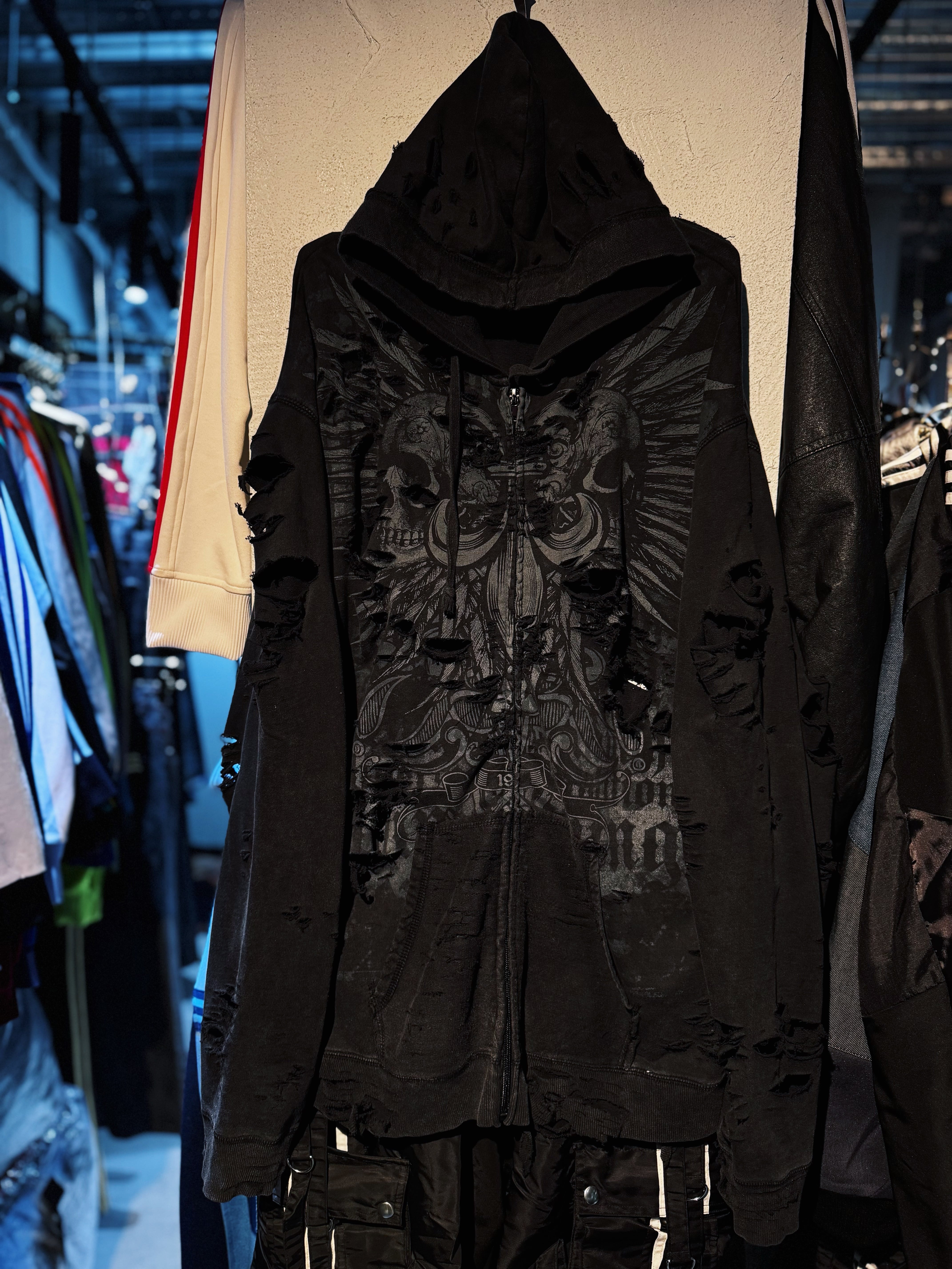 vintage skull&tribal print design zip up boro custom hoodie