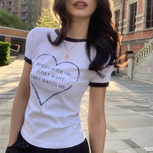 コントラストカラー ハートロゴスリムTシャツ A4284