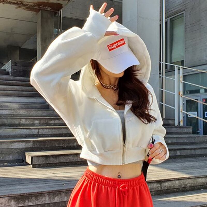 ESCADA SPORT エスカーダ スポート パーカー フード付き フーディー 長袖 ショート丈 コットン パイル 無地 ホワイト size M レディース ESCADA - ESCADA SPORT エスカーダ スポート パーカー フード付き