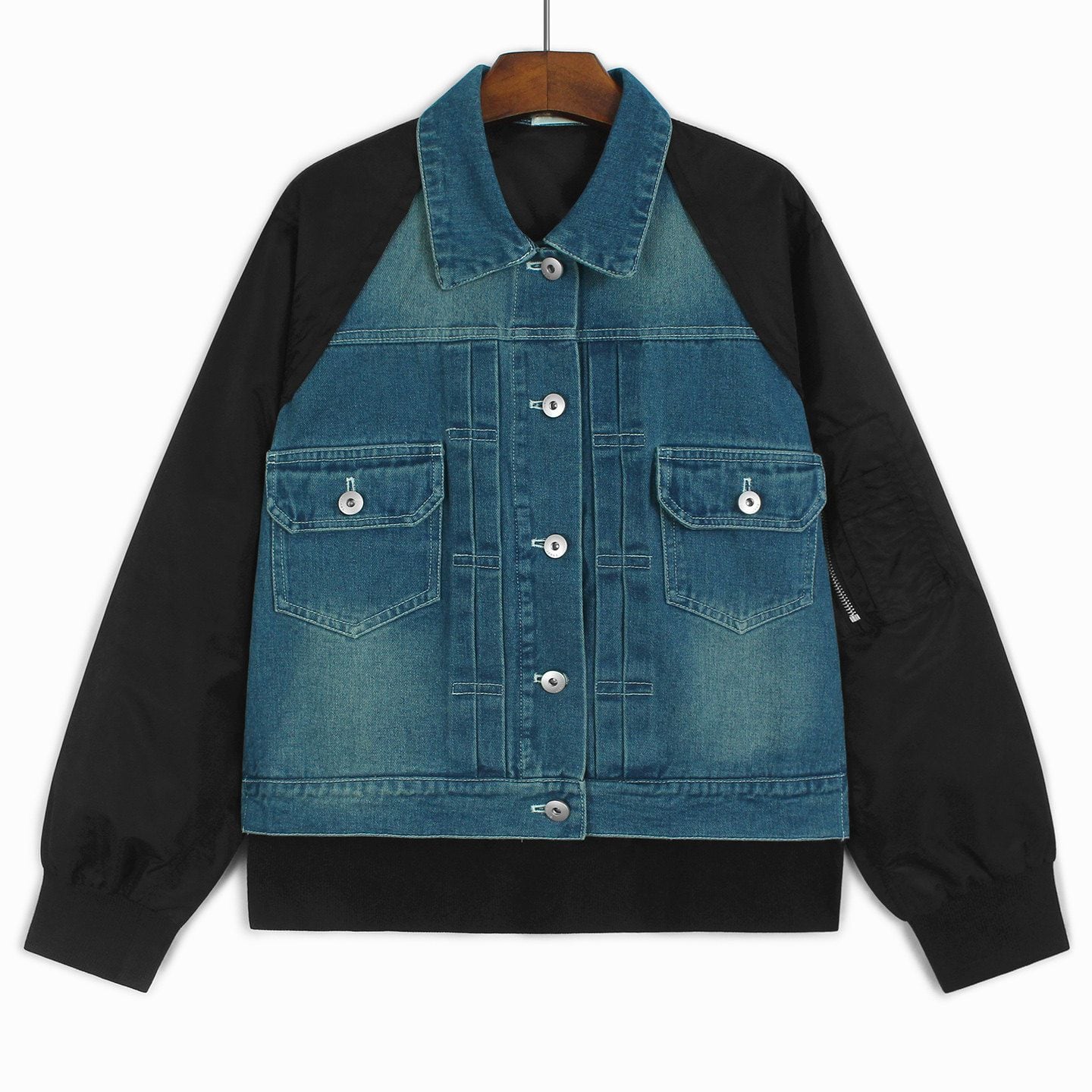 ASYMMETRIC PANEL POCKET BASEBALL JACKET M-18286