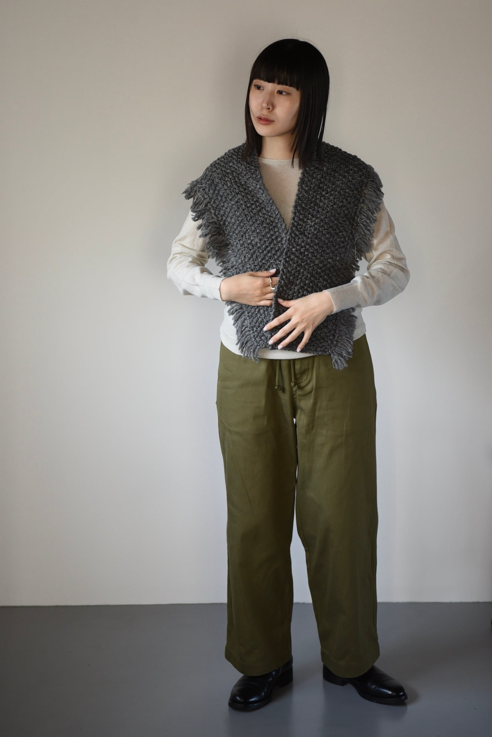 eleven 2nd｜イレブンセカンド｜コットンウールワイドパンツ｜オリーブ