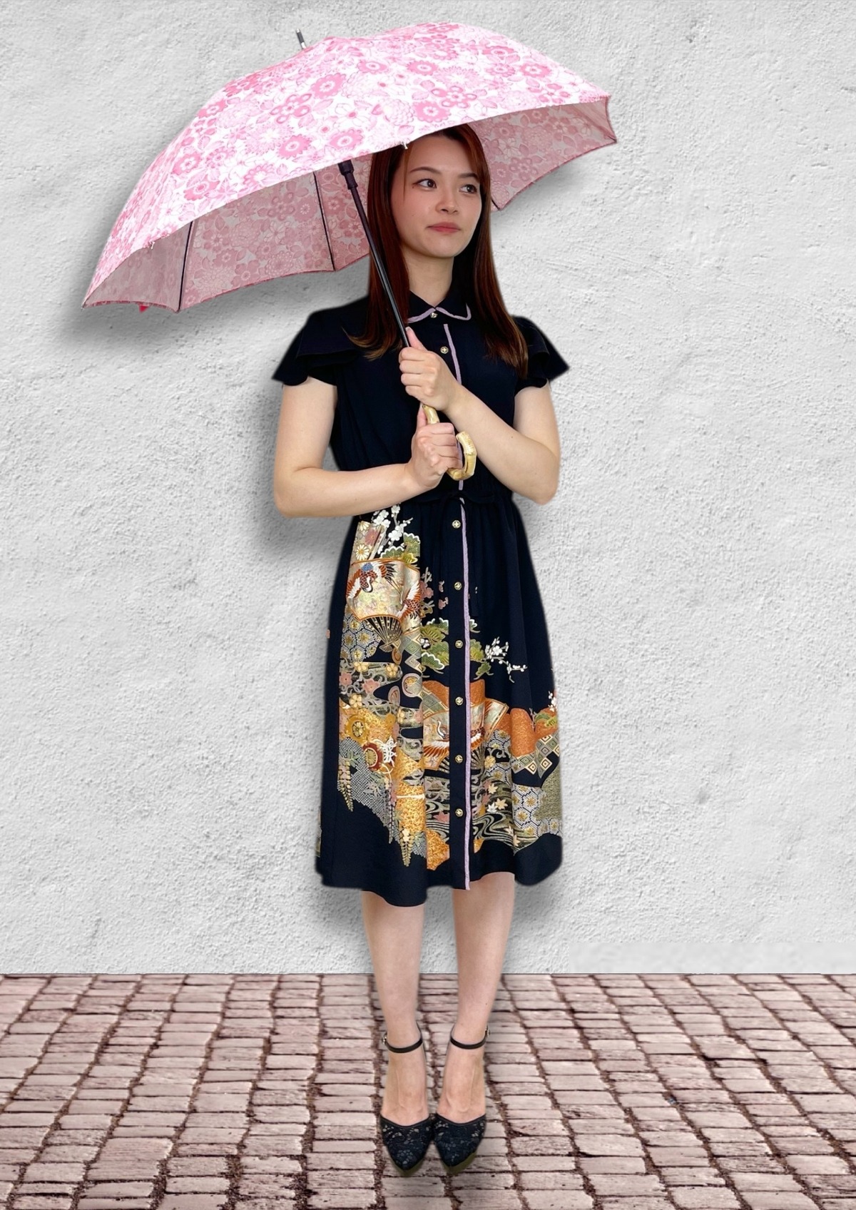 フレア袖ワンピース Lサイズ ゆったりロング丈♪ マタニティにも安心 