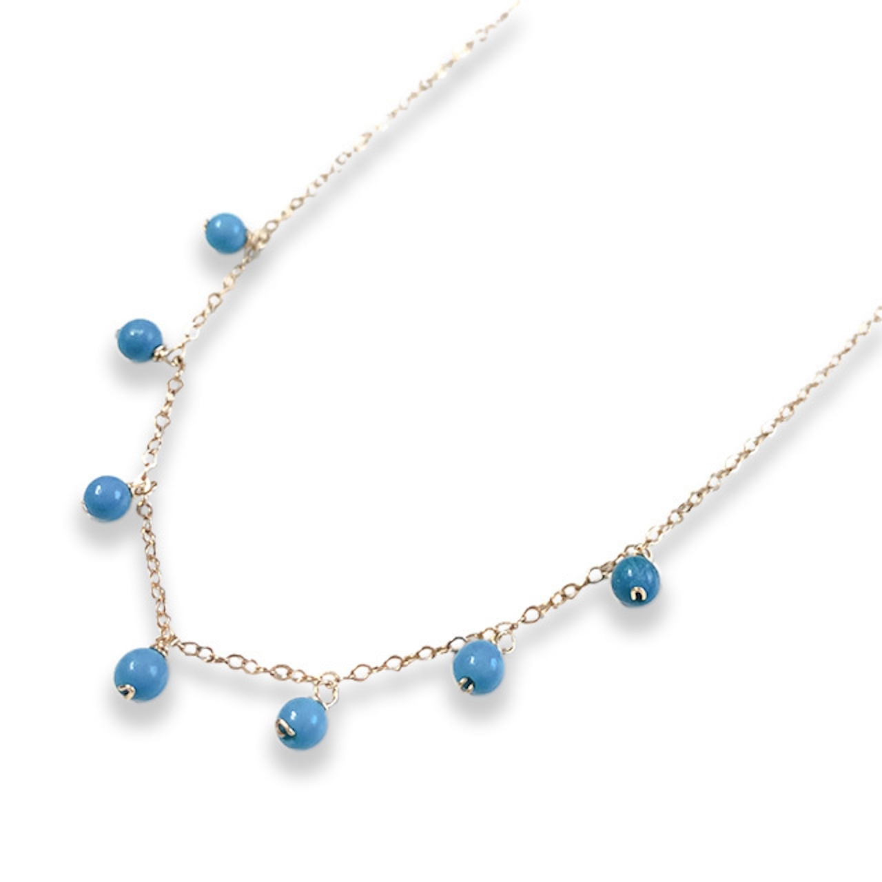 差し色におしゃれを楽しむ！ターコイズK14gfチェーンネックレス ne1110