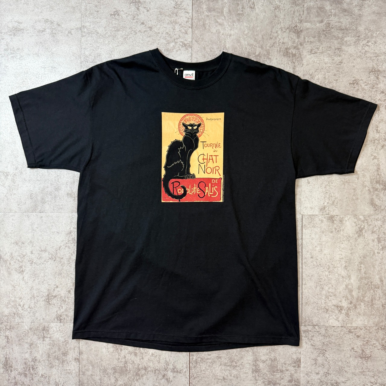 00's Theophile Alexandre Steinlen "Tournee du Chat Noir" Printed T-Shirt USA anvil ART 00年代 テオフィル・アレクサンドル・スタンラン トゥールネ・デュ・シャ・ノワール プリント Tシャツ アメリカ アンビル ヴィンテージ ビンテージ Cat 猫   アート TT2026-0008 - 1
