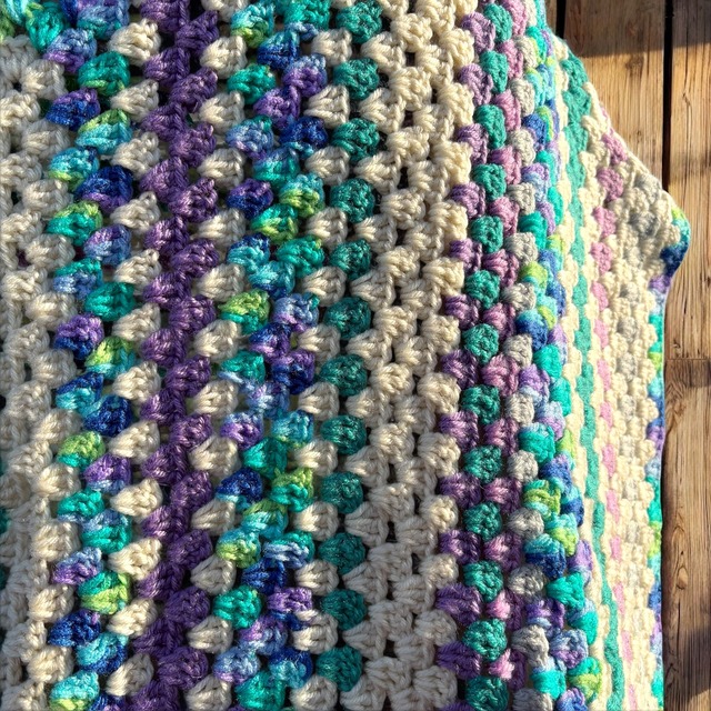 【blanket/rug】crochet blanket rug 約126㎝×約121㎝