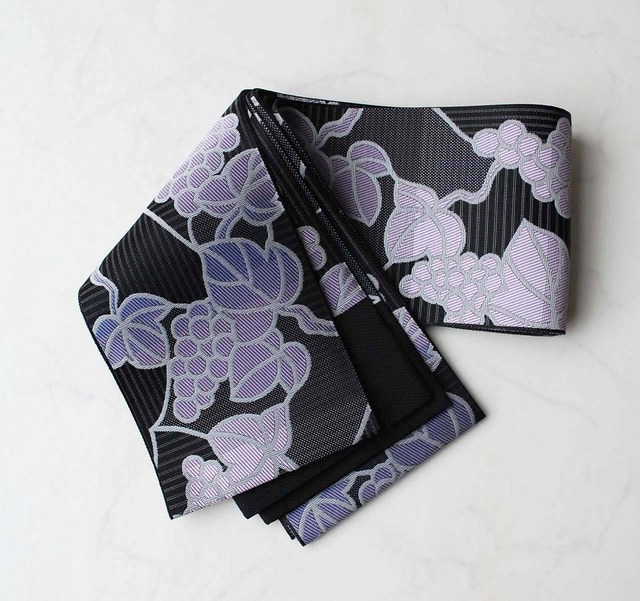 【半幅帯】葡萄唐草文・ステンドグラス文　両面使い　博多織半幅帯