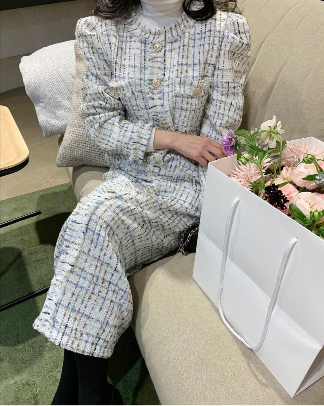 ツイードドレス シングルブレスト ドレス 二次会ドレス ロングドレス Aラインドレス ワンピースドレス ワンピドレス ロング ロング丈 袖あり 長袖 ラウンドネック Aライン 大人可愛い きれいめ 大人 上品 おしゃれ お洒落 柄 チェック柄 10代 20代 レディース 女性用 パーティー イベント ホテル ファッション コーデ スタイル お呼ばれ パーティー パーティ 入学式 入園式 謝恩会 フリーサイズ 白 ホワイト ピンク