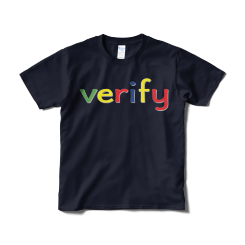verify ポップ アートデザイン logo Tシャツ 紺色