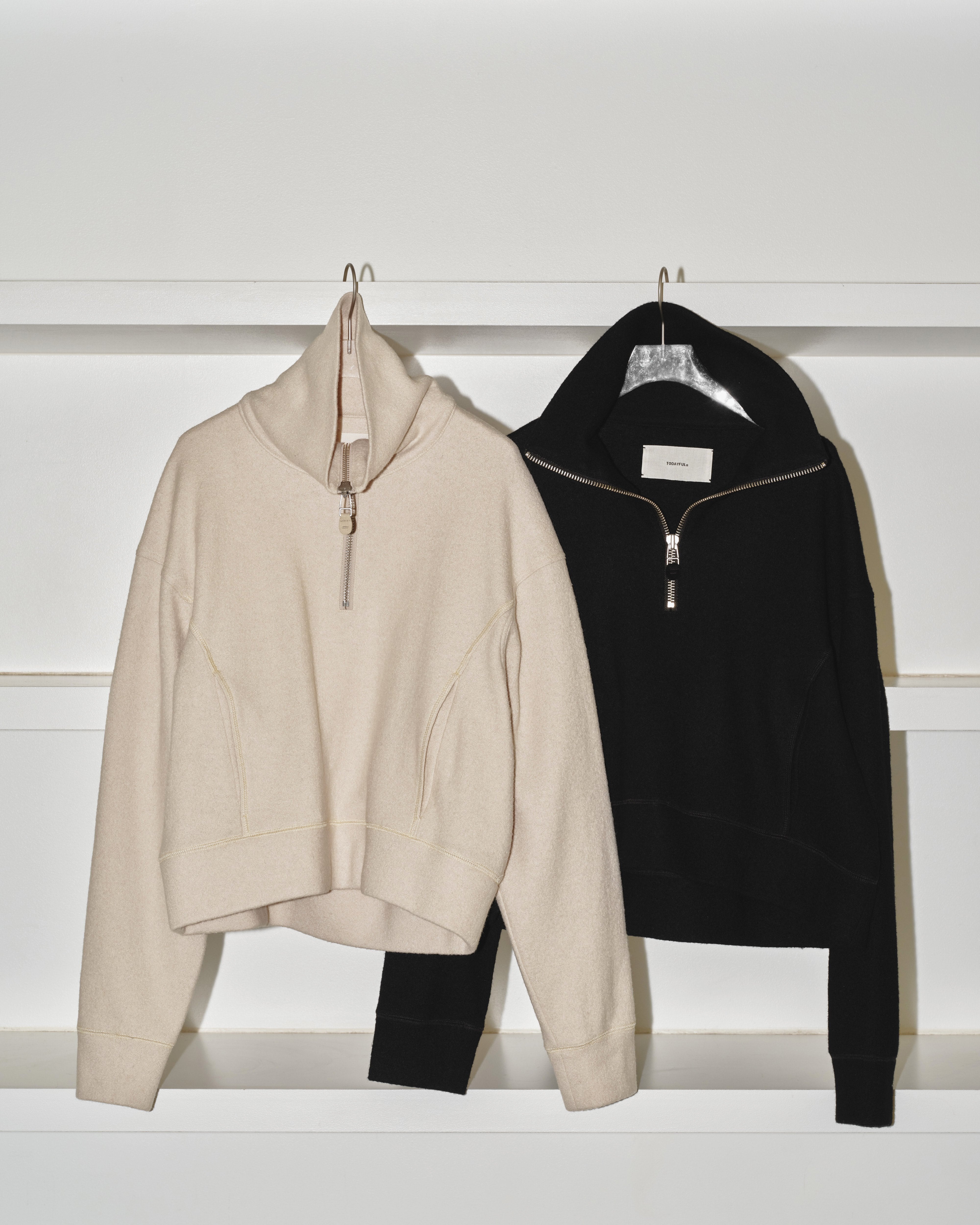 todayful ハーフジップスウェットアイボリー