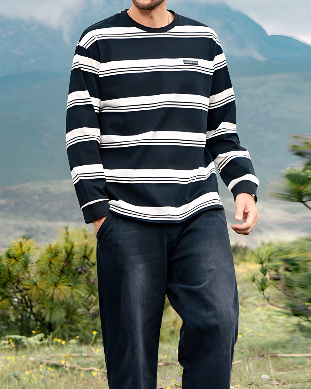 アメリカン ストライプロングスリーブTシャツ 3色 E0174