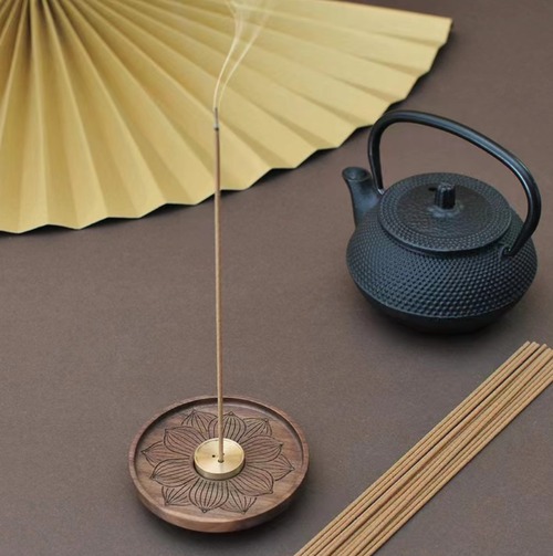 天然木 蓮花彫刻 お香立て インセンスホルダー 香炉 線香立て アロマ 瞑想 ヨガ 木製 和風 仏具 リラクゼーション