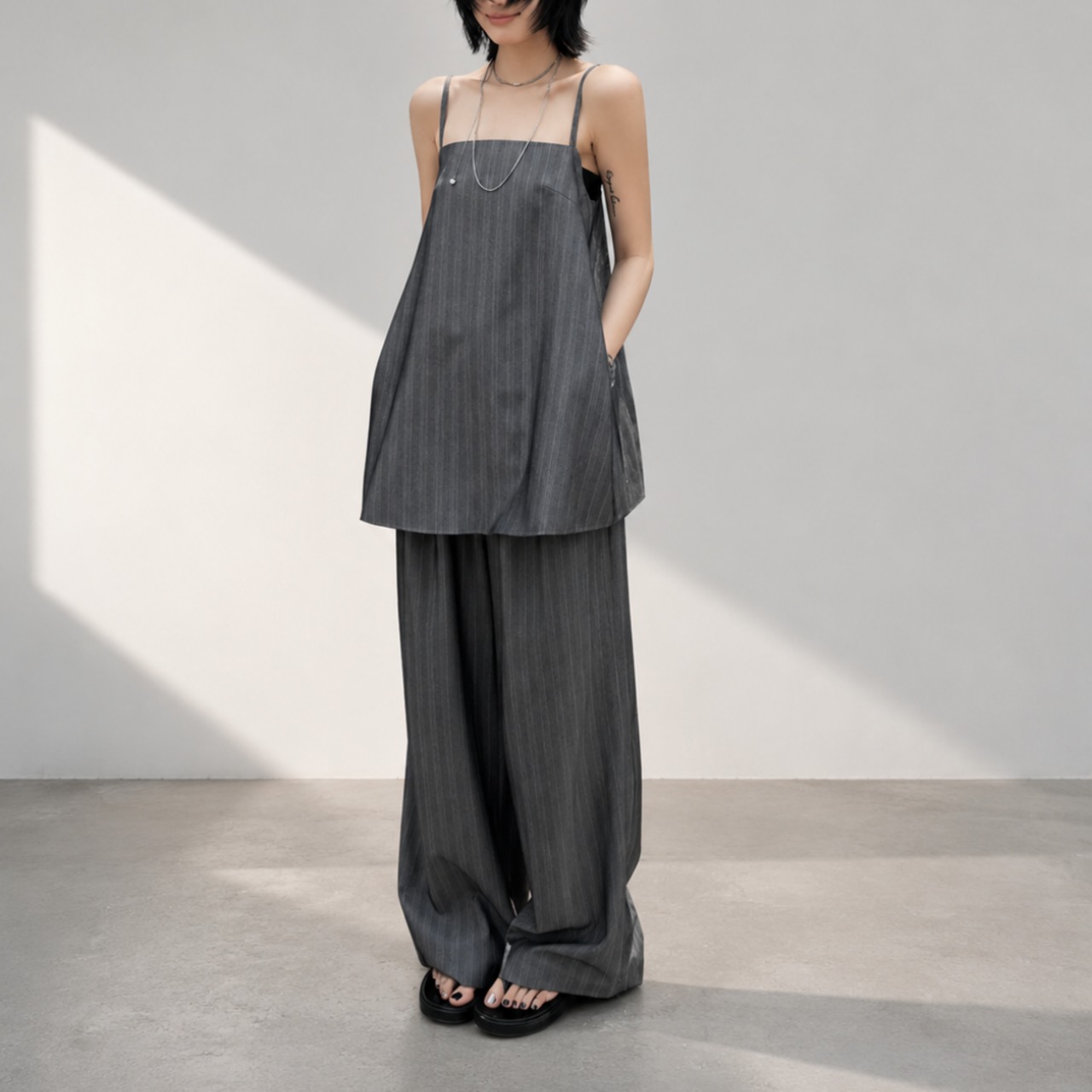 Striped top and casual wide-leg pants set (ME380)