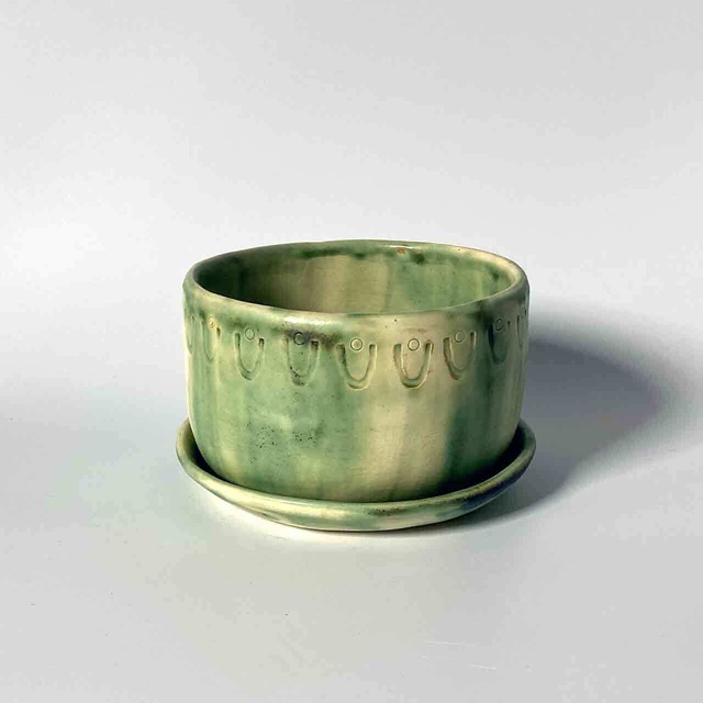 c0015 japots 第三弾元川知子の作品装飾付き中鉢皿セットカラー緑
