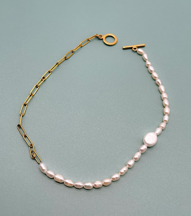 CHAIN MIX PEARL NECKLACE ゴールド