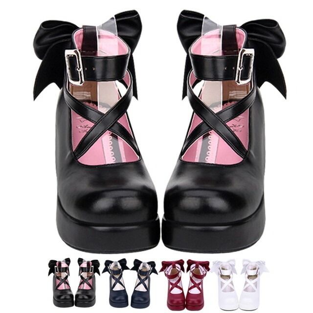 レディース 厚底 パンプス リボン 甘ロリ ストラップ パンプス お嬢様 ヒール5cm Shoes ゴスロリ 可愛い 天使と悪魔 サブカル系ファッション Seasonz