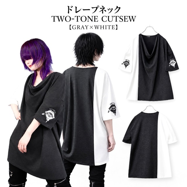 ドレープネックTWO-TONE CUTSEW【GRAY×WHITE】