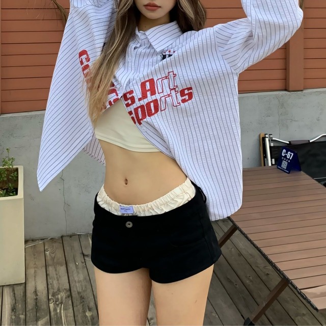 レトロユニフォームスタイルストライプトップス   R00852