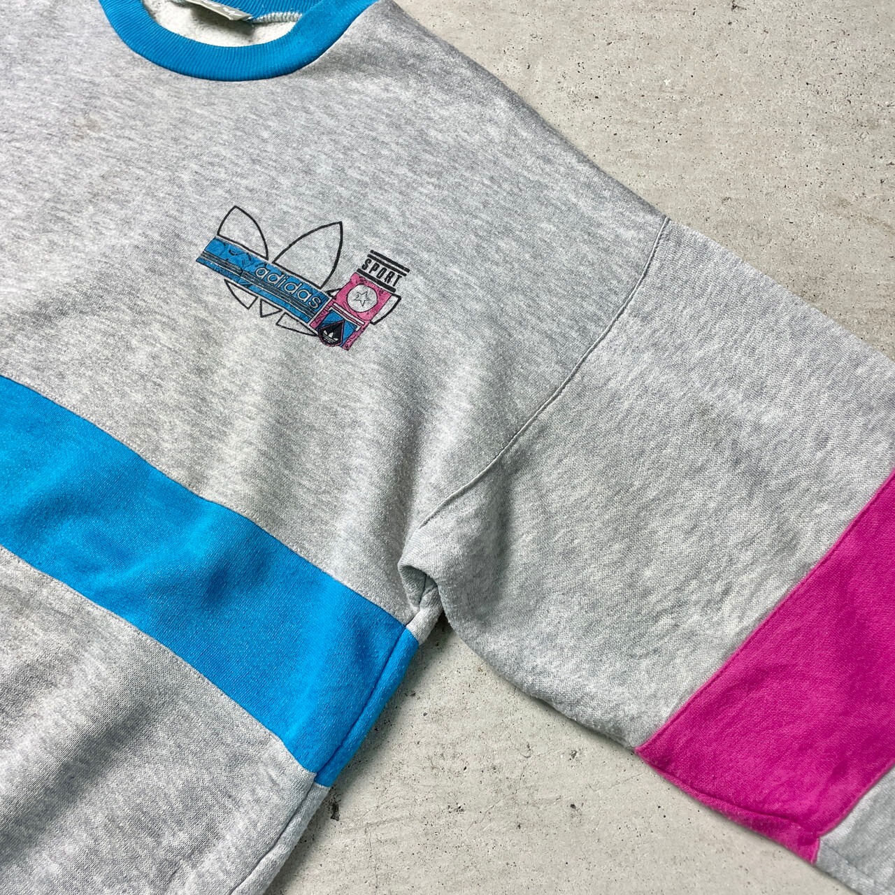 80年代 adidas アディダス トレフォイルロゴ 両面プリント 切り替え 