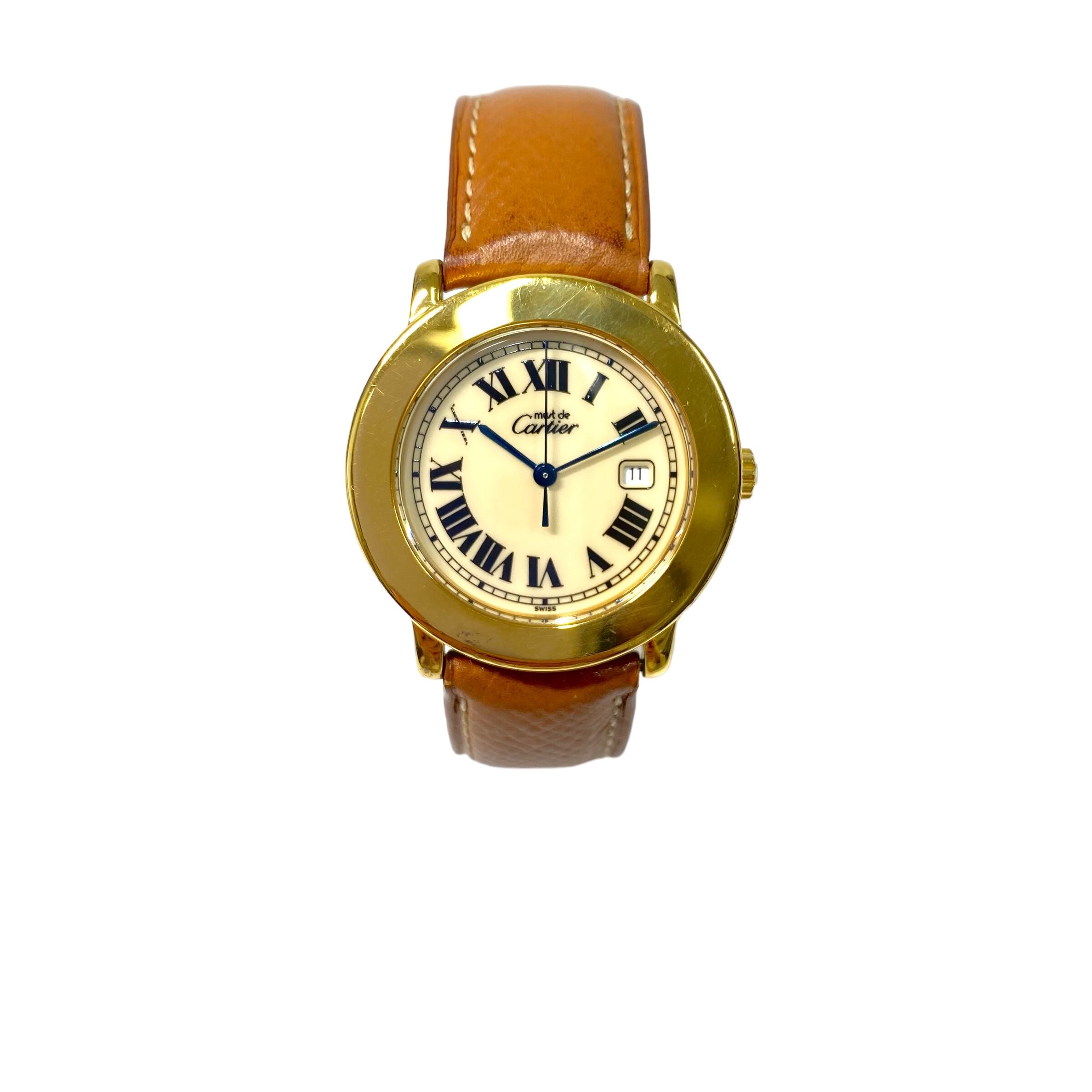 Cartier カルティエ ラウンド GP 革ベルト アイボリー文字盤 クォーツ レディース 腕時計 5159-202204