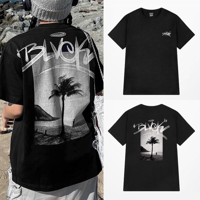 ユニセックス Tシャツ 半袖 オーバーサイズ ビーチ プリント プリント ルーズ カジュアル 韓国ファッション メンズ レディース ストリート系ッション TBN-793034452505