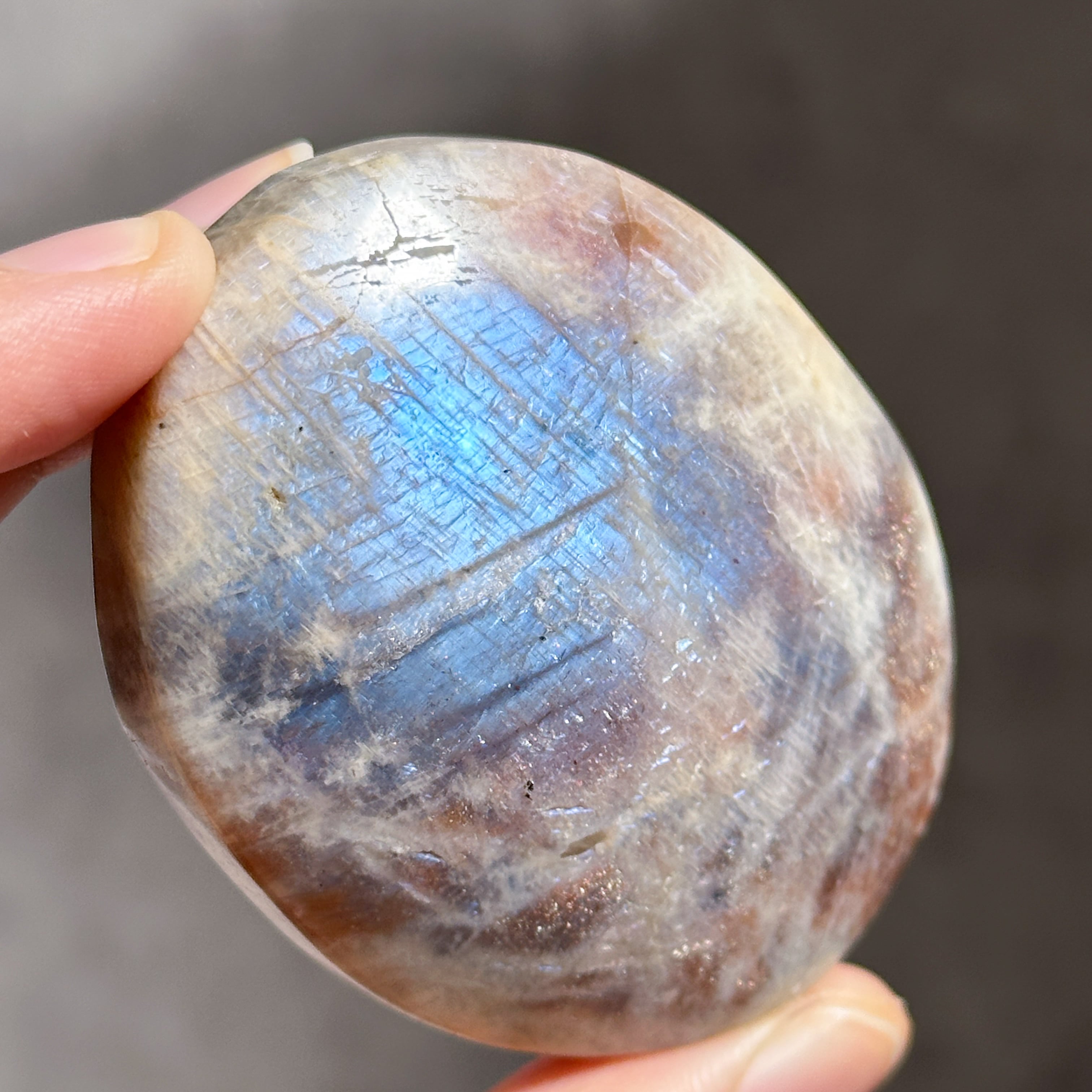 サンandムーンストーン　月型置物　293g 天然石 サン＆ムーンストーン パームストーン41◇ Sun & Moon Stone ◇ 天然石