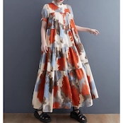 アート柄 ティアード ワンピース 30200