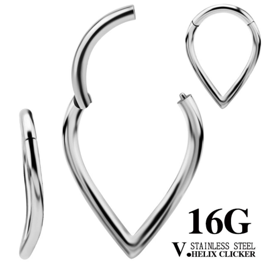 ワンタッチピアス 16G カーブ ティアドロップ クリッカーピアス