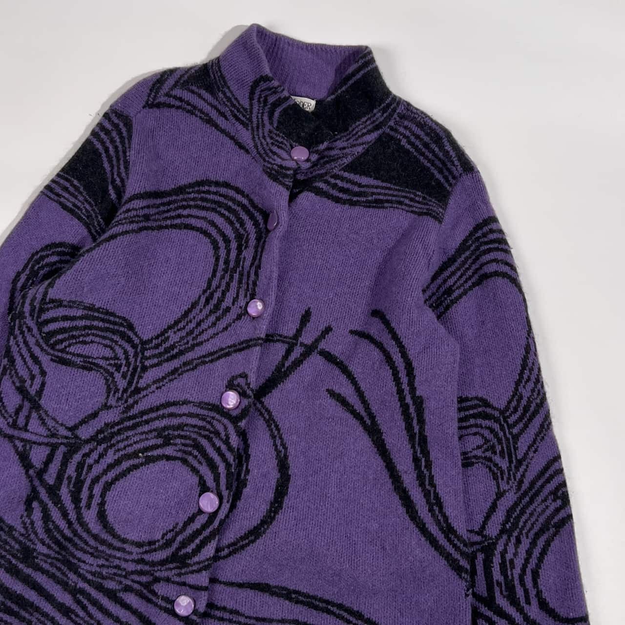 カシミヤ100% ALT MODER アルトモーダー デザイン ニット カーディガン M~L/パープル×ブラック レディース