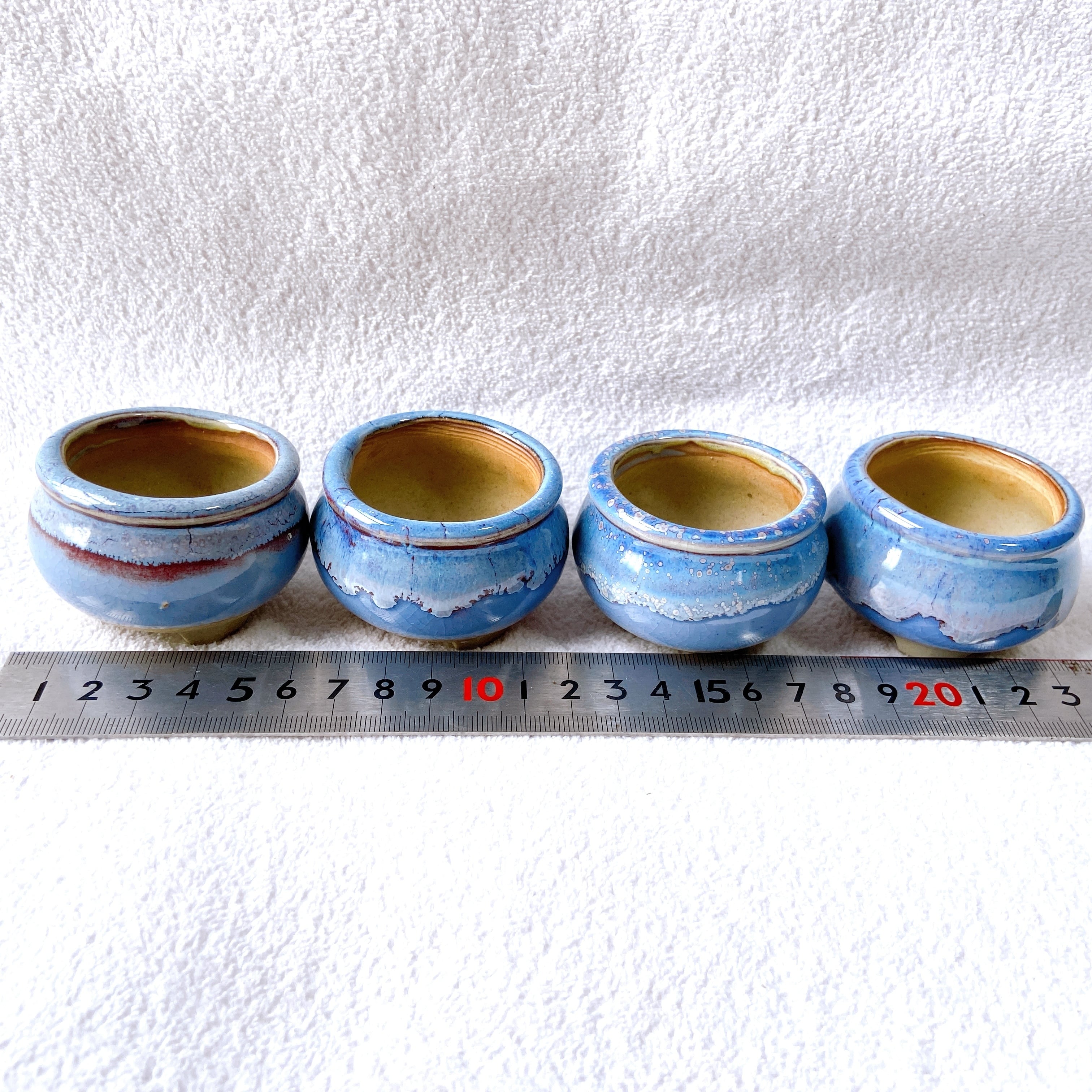 当店1大人気！ 空・海を彷彿させる優しい水色の陶器植木鉢4点セット