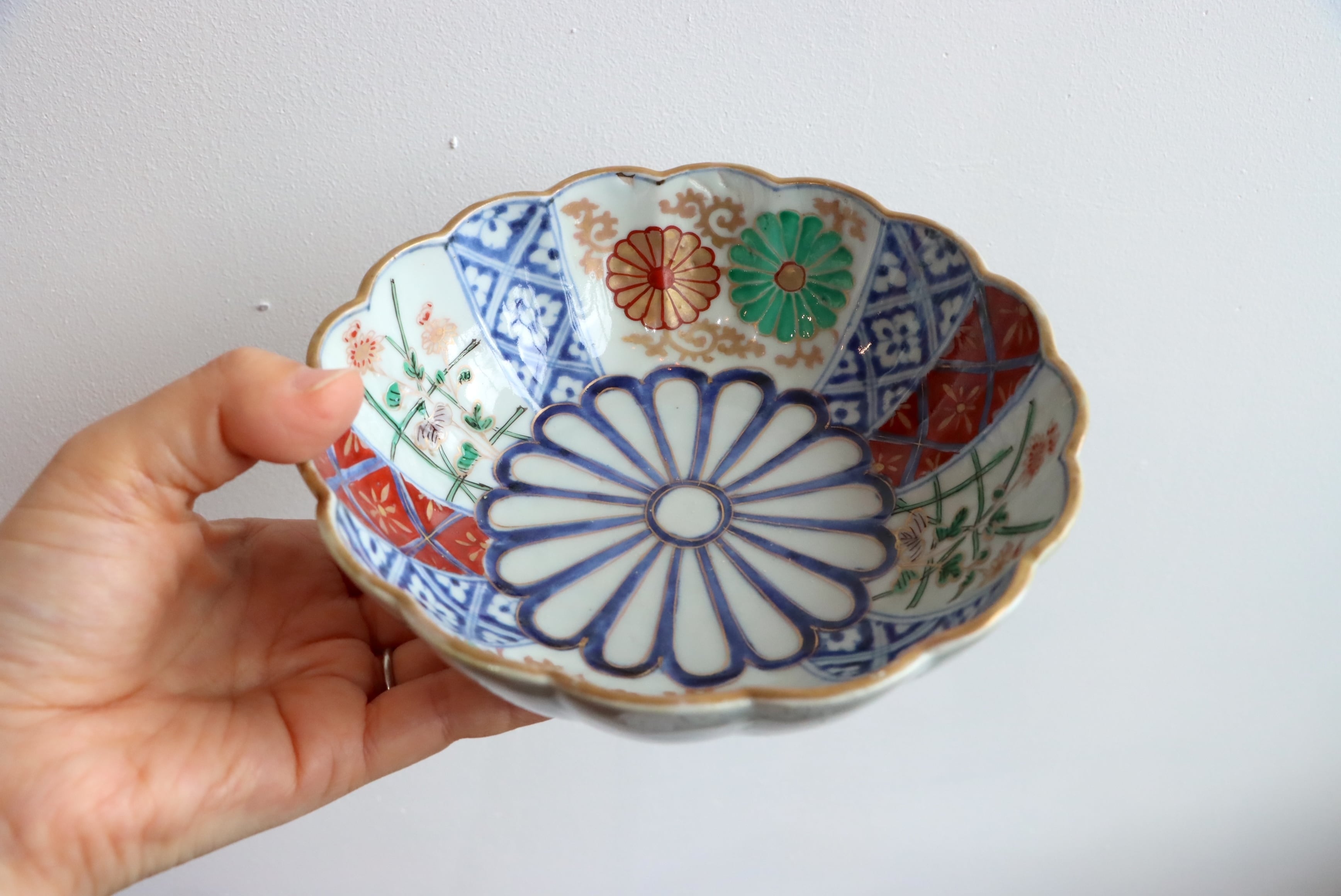 古伊万里 色絵 菊割 菊籬文 膾皿/Old Imari 