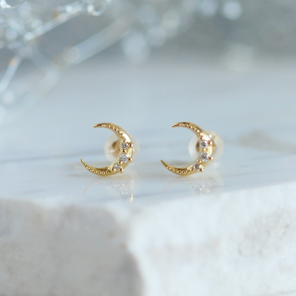 小さな三日月モチーフ ピアス / Dia【受注製作】 | DoubleMoon jewelry
