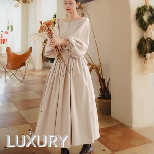 セミロリータ ワンピース のみ ロング丈 ボートネック ランタン