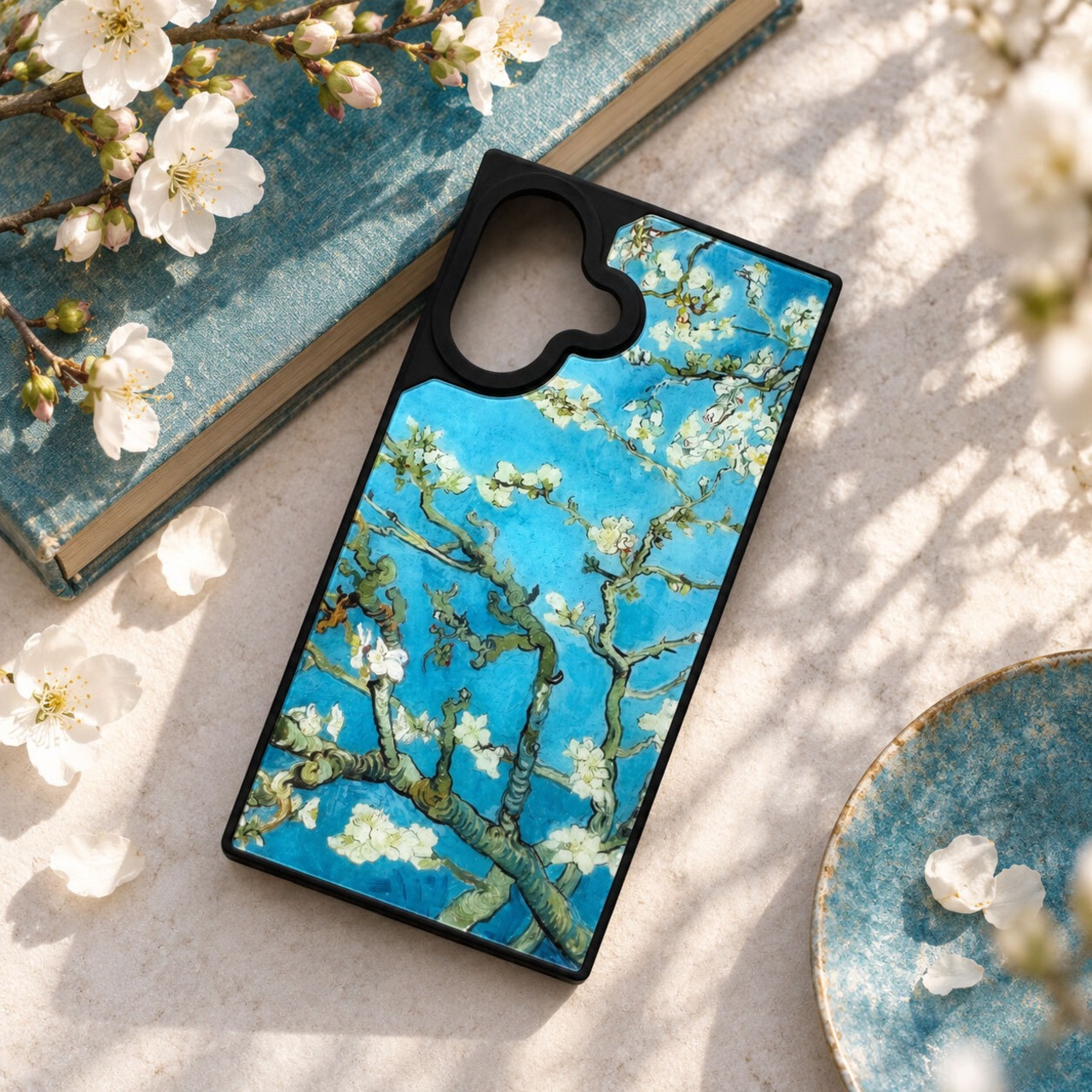 【フィンセント・ファン・ゴッホ】～花咲くアーモンドの木の枝～ 絵画スマホケースiPhone用 全機種対応 強化ガラス製