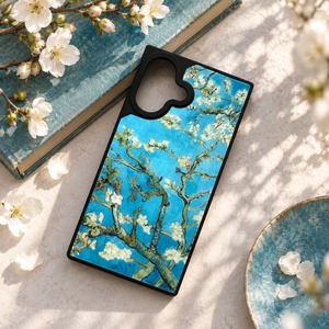 【フィンセント・ファン・ゴッホ】～花咲くアーモンドの木の枝～ 絵画スマホケースiPhone用 全機種対応 強化ガラス製