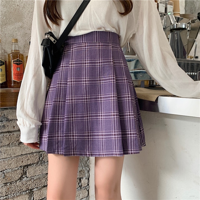 チェックスカート 春 パープル ミニスカート かわいい スポーティー 原宿  韓国ファッション 467