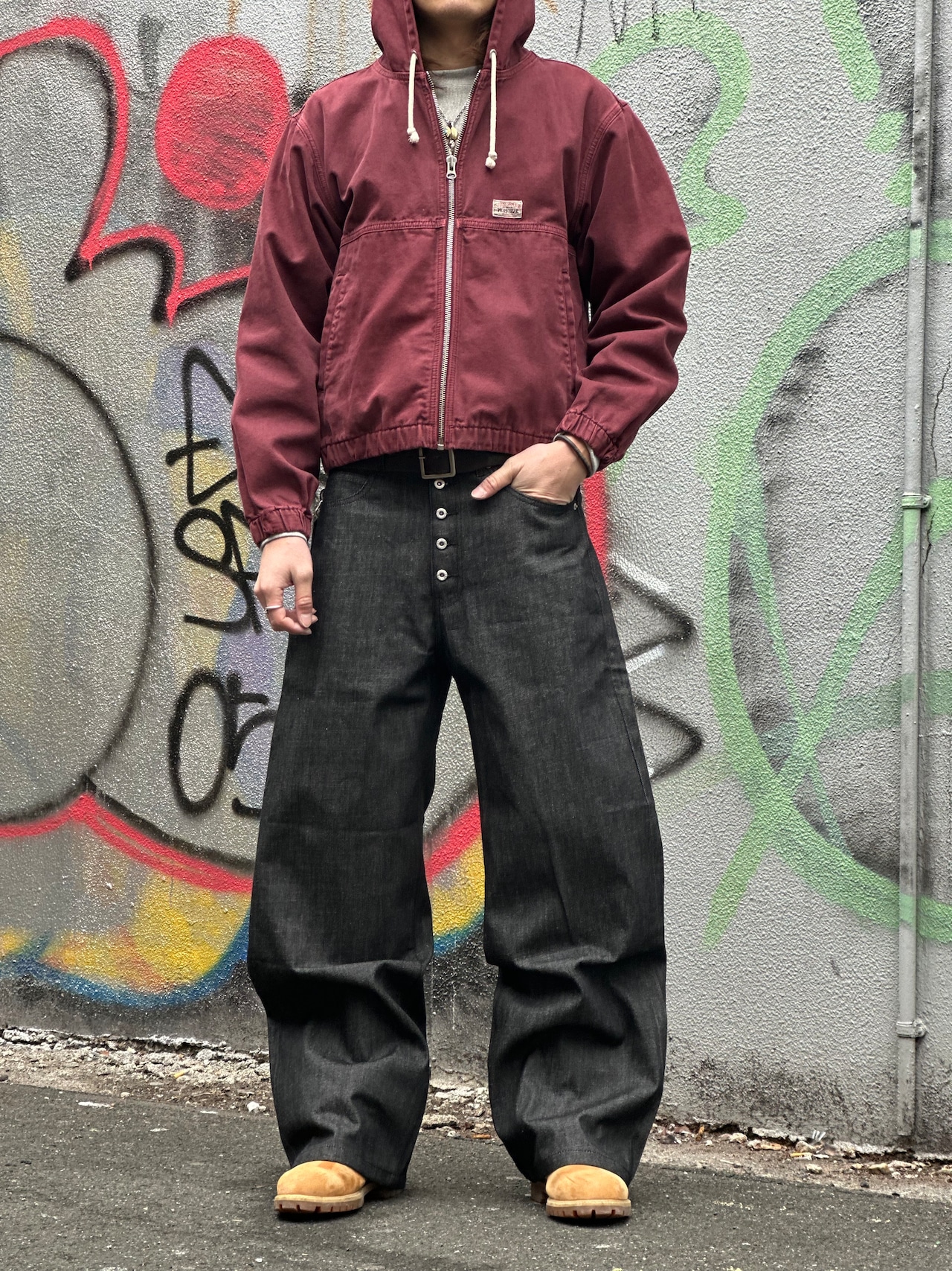 Raw Button Baggy Denim