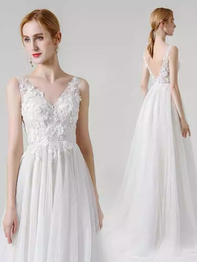 美背デザイン レースドレス 花嫁 ウェディング Vネック | URARA BRIDES