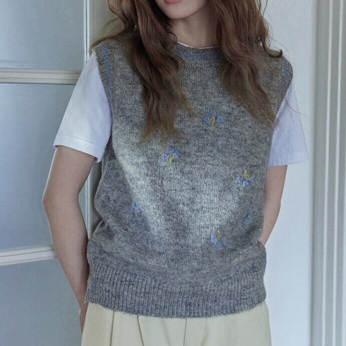 花柄 ミドル丈 ニットベスト L1084